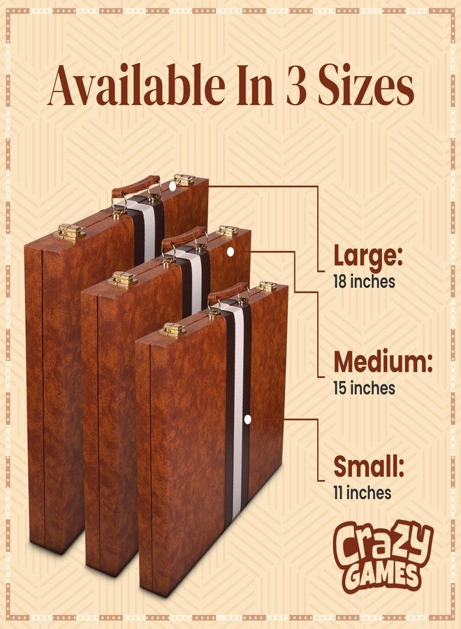 Crazy Games Premium Backgammon 15 Inches Medium Brown - Backgammon Sets for Adults and Kids - Leatherette Back Gammon Board Game Set - Travel Backgammon Set Board Encased with Accessories - Image 2